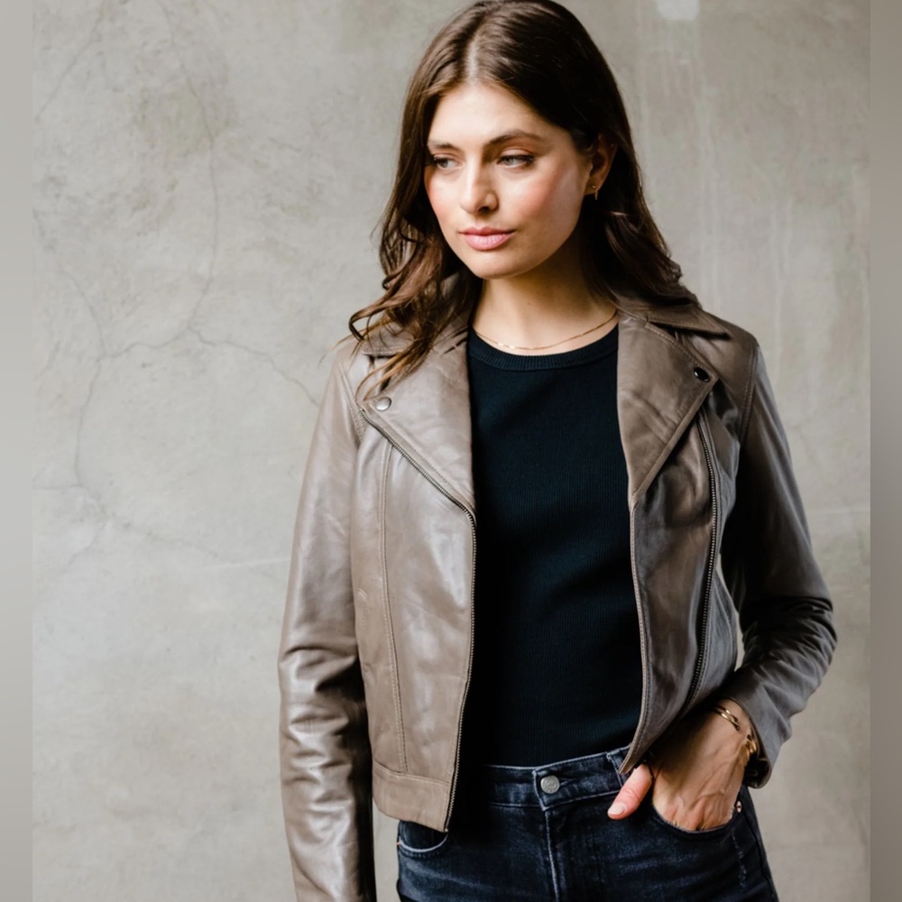Able Maha Leather Jacket in Slate- M